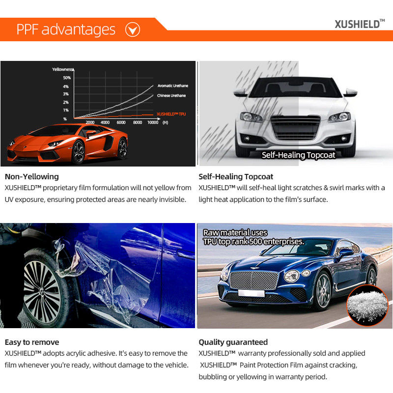 8.5mil Haute hydrophobicité brillante haute qualité Anti rayures Réparation thermique Film de protection de peinture de voiture TPU clair